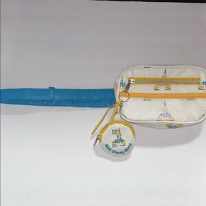 Disney White and Yellow Belt Bag with Blue Strap
